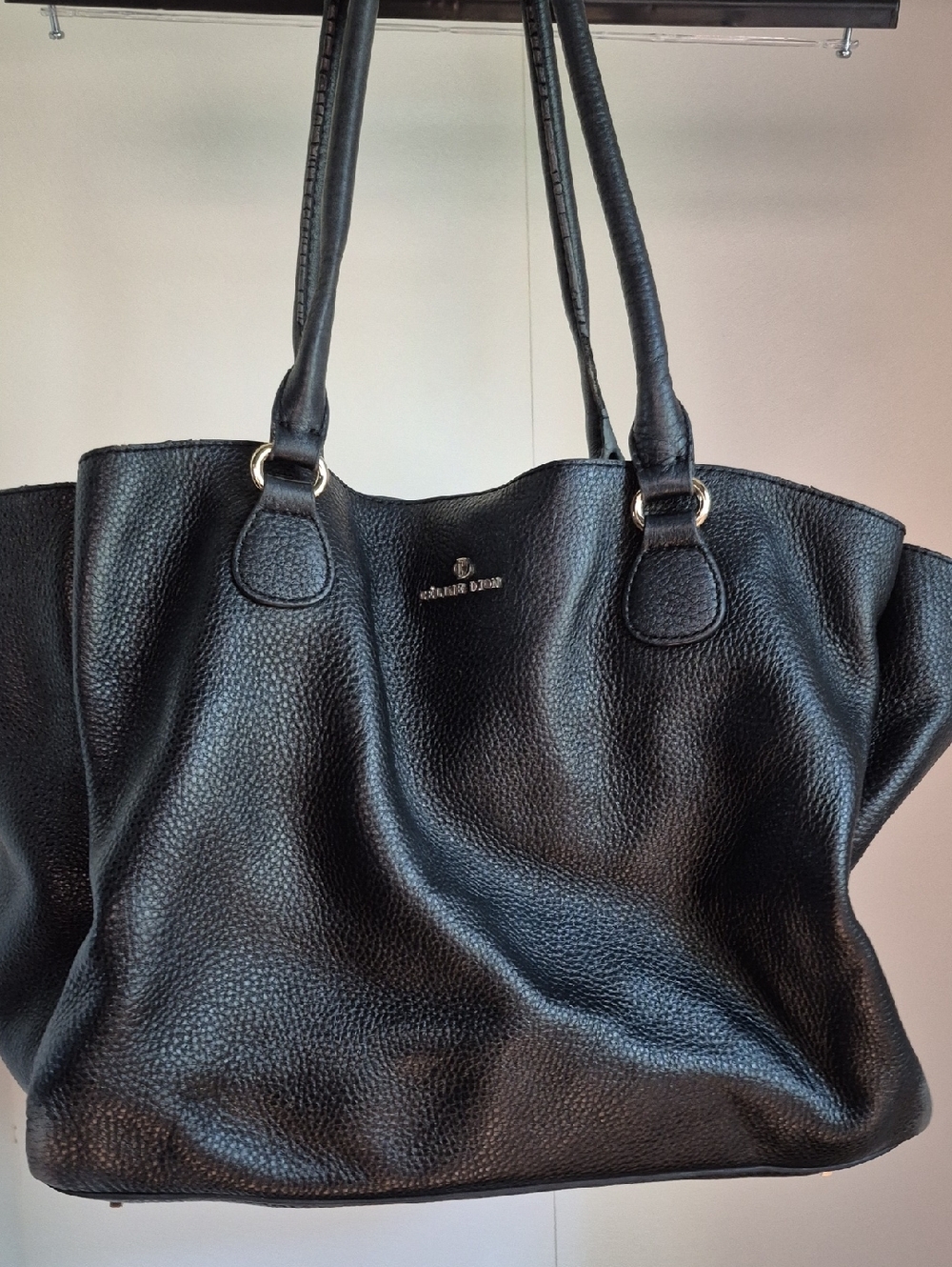Celine DION Textured Black Leather Tote with Dual Shoulder Straps